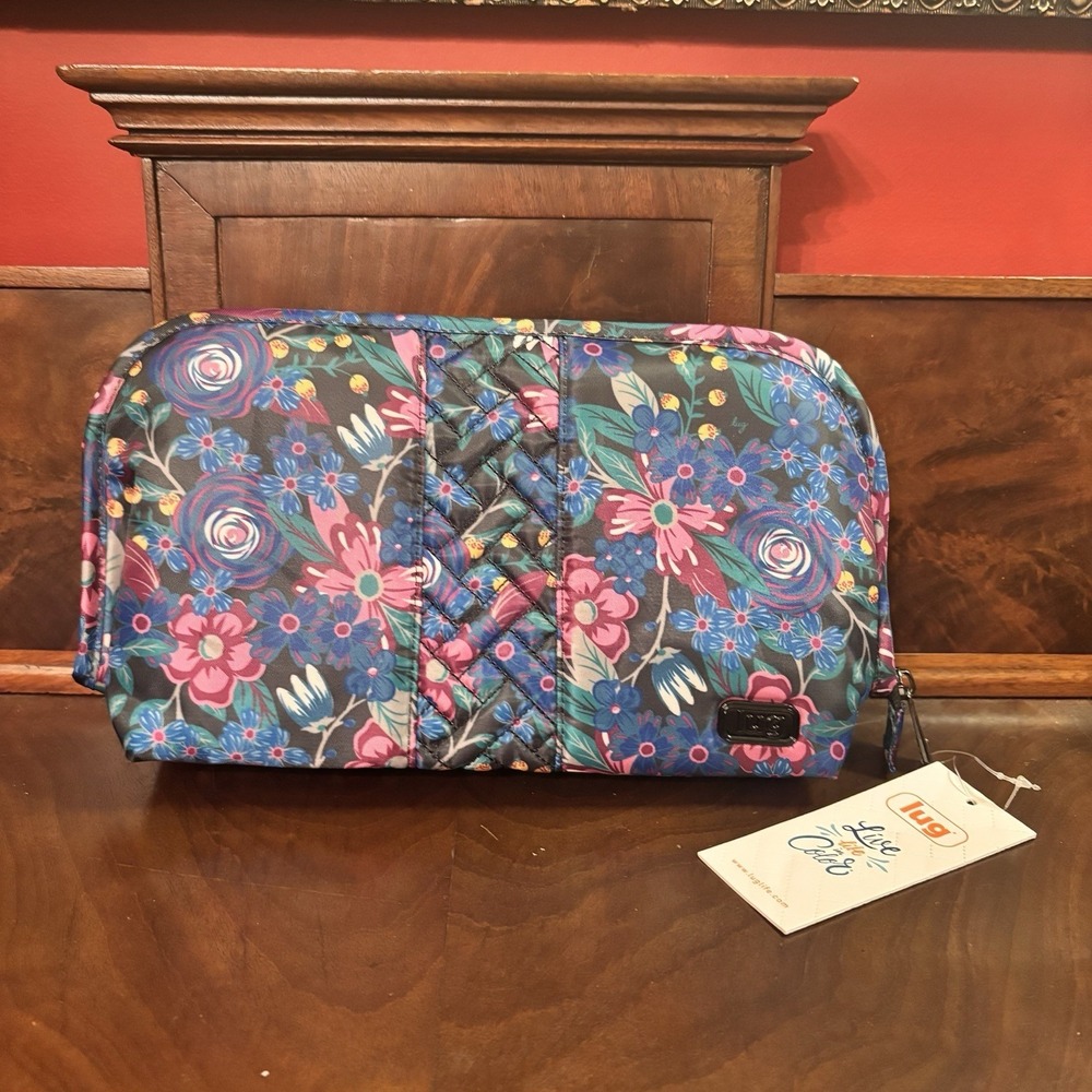 Lug Flash Cosmetic Bag Whimsy Black Floral Travel Organizer Makeup Case NWT